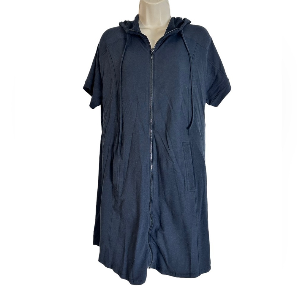 SOFT SURROUNDINGS Knit Hooded Dress Medium Black Pockets Beach Coastal Grandma